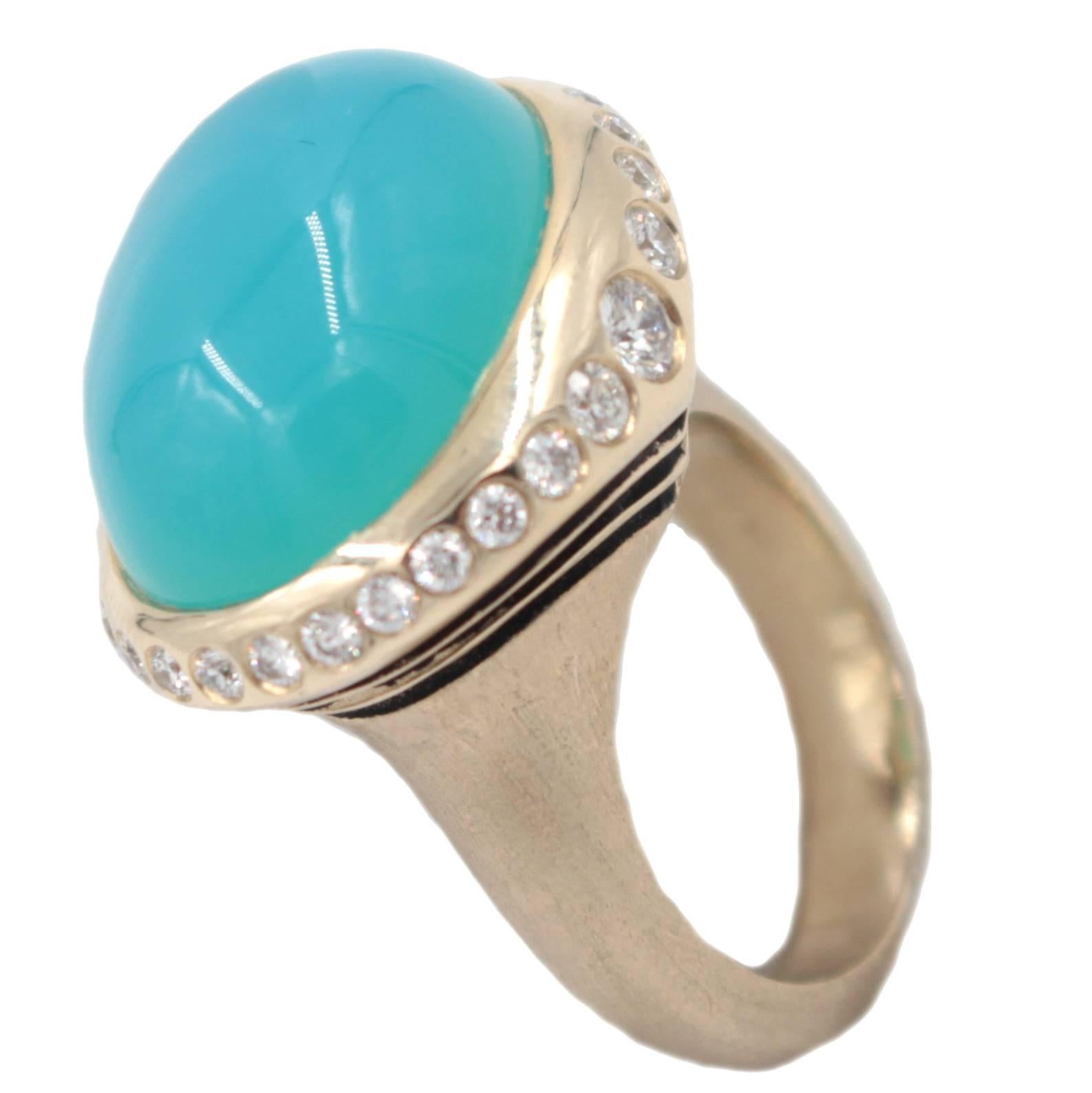 Chalcedony Diamond Gold Ring For Sale