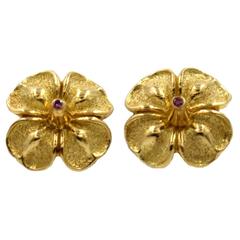 Purple Diamond Gold Flower Shaped Earrings