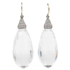 Diamond Quartz Platinum Drop Earrings