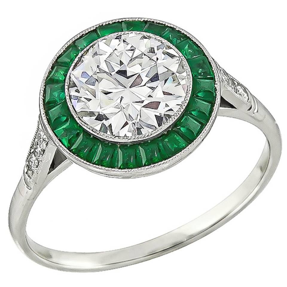 1.57 Carat Diamond Emerald Halo Engagement Ring