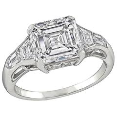 Vintage 3.01 Carat GIA Asscher Cut Diamond Platinum Engagement Ring