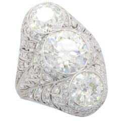 1940s Custom 8 Carats Diamonds Platinum Floral Design Ring
