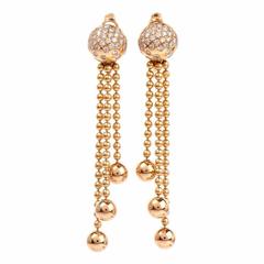 Vintage Cartier France Draperie Diamond Gold Dangle Drop Tassel Earrings 