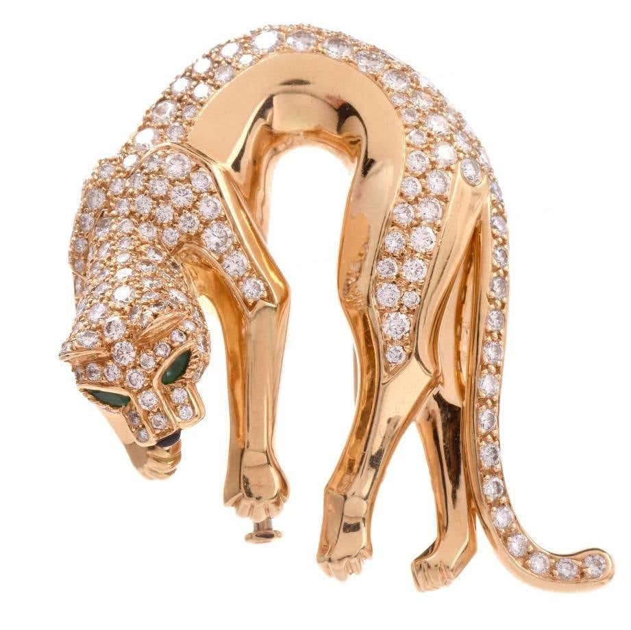 Cartier Panthere De Cartier 5.02 Carats Diamonds Emerald Gold Panther ...