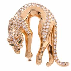 Retro Cartier Panthere De Cartier 5.02 Carats Diamonds Emerald Gold Panther Brooch