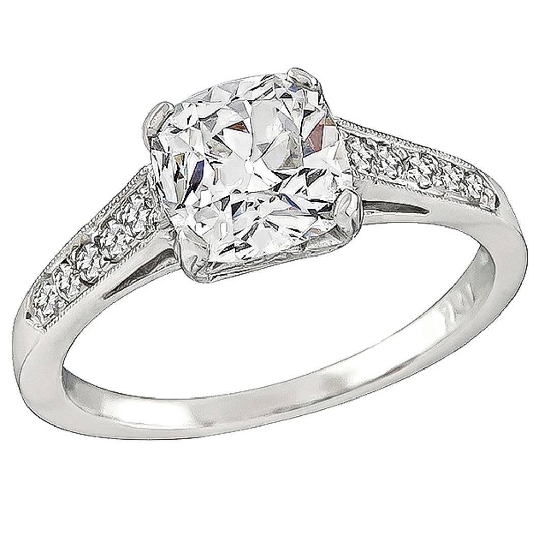 1.55 Carat Cushion Cut Diamond Platinum Engagement Ring