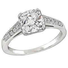 1.55 Carat Cushion Cut Diamond Platinum Engagement Ring 1
