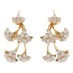 Luca Carati Diamond Gold Flower Dangle Earrings