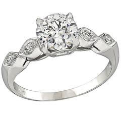 1.46 Carat Old European Cut Diamond Platinum Engagement Ring