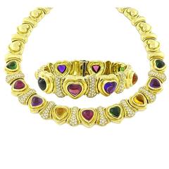 Amazing Diamond Multi Colored Gems Gold Necklace and Bracelet Set 12