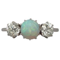 Antique Opal and 1.08 Carat Diamond Gold Trilogy Ring 8