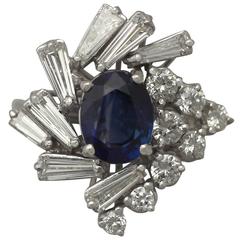 1970s 2.45 Carat Sapphire and 2.23 Carat Diamond White Gold Cocktail Ring 3