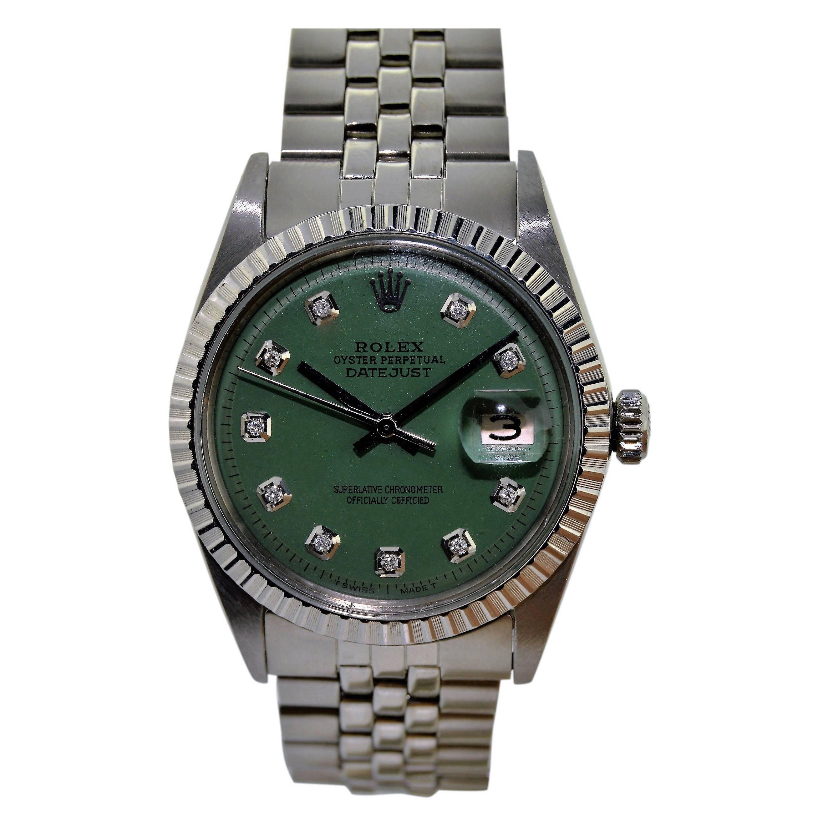 Rolex Datejust Stainless Steel Custom Green Diamond Dial, Dated 1978