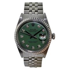 Rolex Stainless Steel Green Diamond Dial Automatic Wrist Watch 6