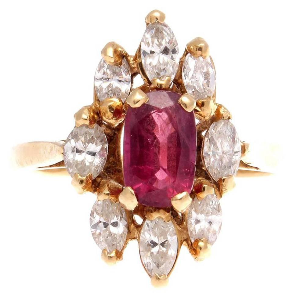 French Ruby Diamond Gold Ring