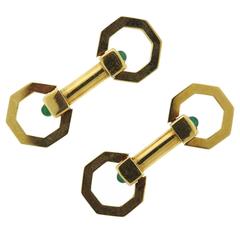 Retro Emerald Gold Stirrup Cufflinks