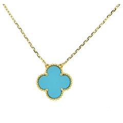 Van Cleef & Arpels 18k Yellow Gold and Turquoise Vintage Alhambra Pendant
