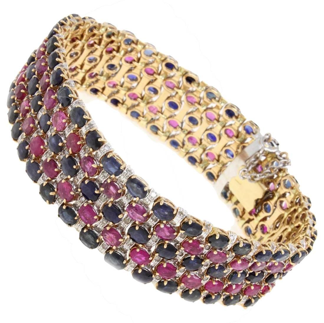 30.29 Carat Sapphire Ruby and 2.36 Carat Diamond Gold Bracelet