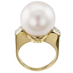 16.3 mm South Sea Pearl Princess-cut Diamond Ring