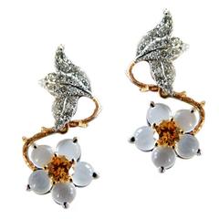 Dalben Moonstone Orange and White Diamond Hellebore Earrings