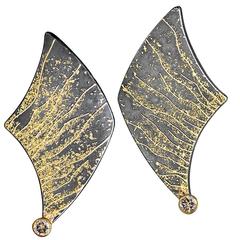 Atelier Zobel One of a Kind Cognac Diamond Silver Gold Wing Clip Earrings