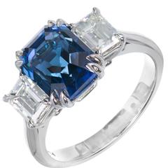 Peter Suchy Natural Blue Emerald Cut Sapphire Diamond Platinum Engagement Ring 1