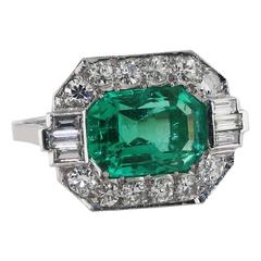 Art Deco AGL Certified 6 Carat Colombian Emerald Diamond Ring