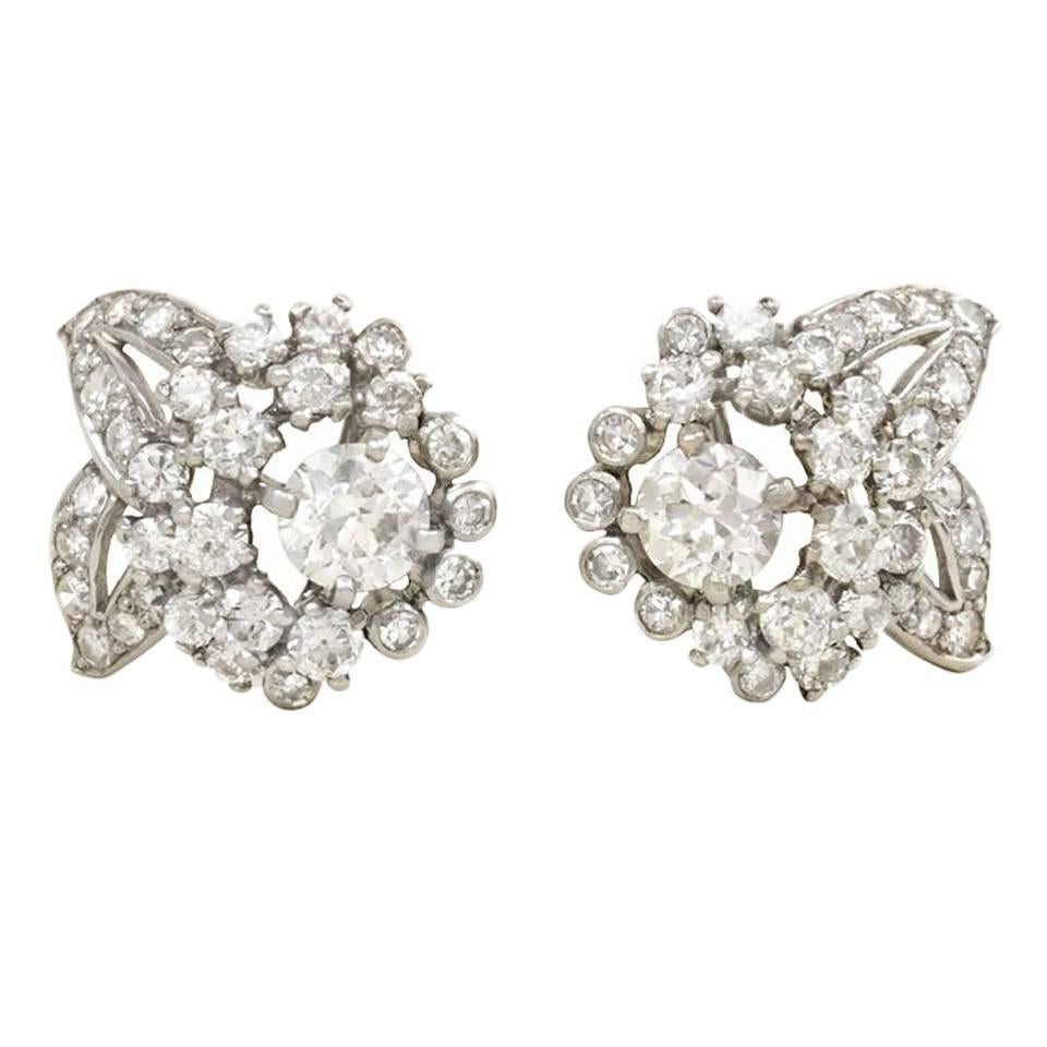 1950s Cartier Diamond Platinum flower cluster Earrings at 1stDibs cartier flower earrings