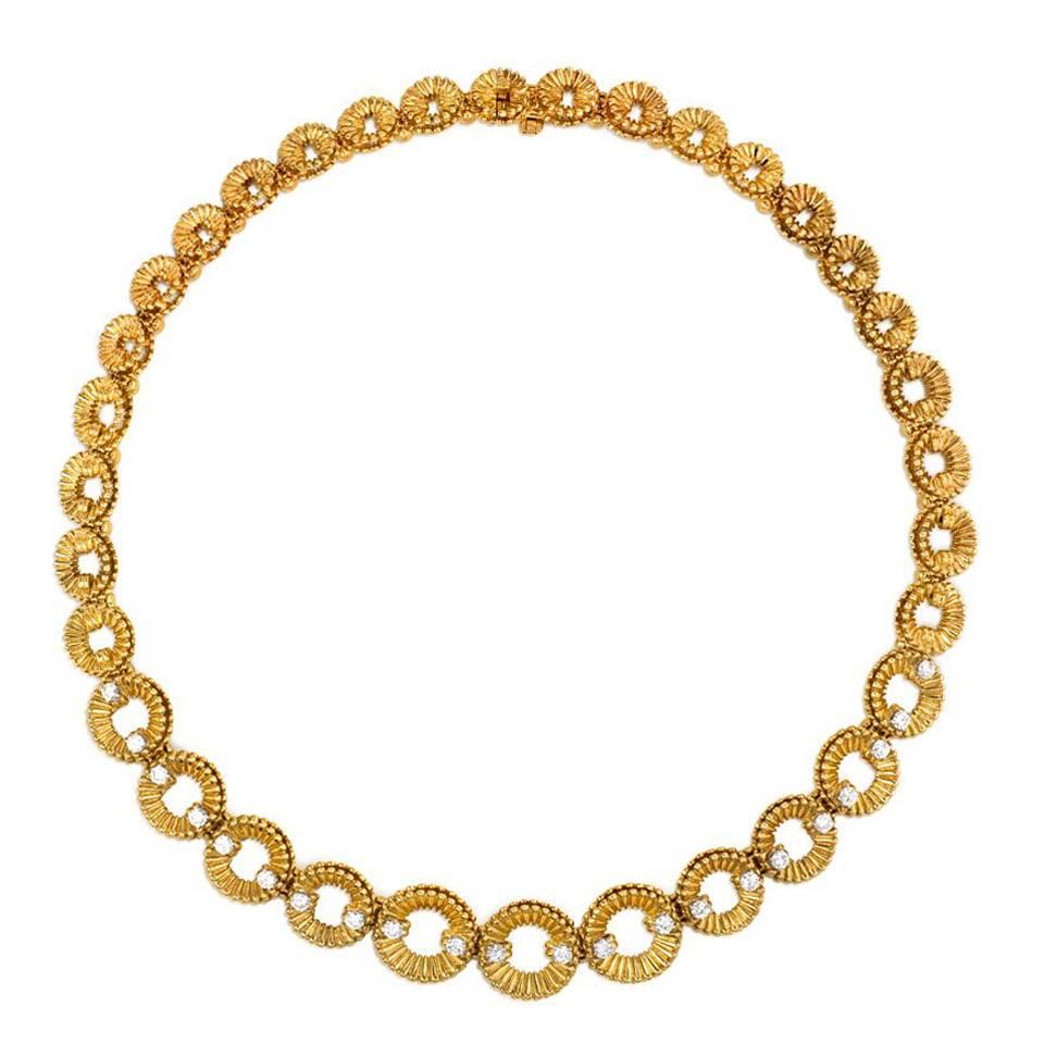 1960s  Van Cleef & Arpels Diamond Gold Link Necklace
