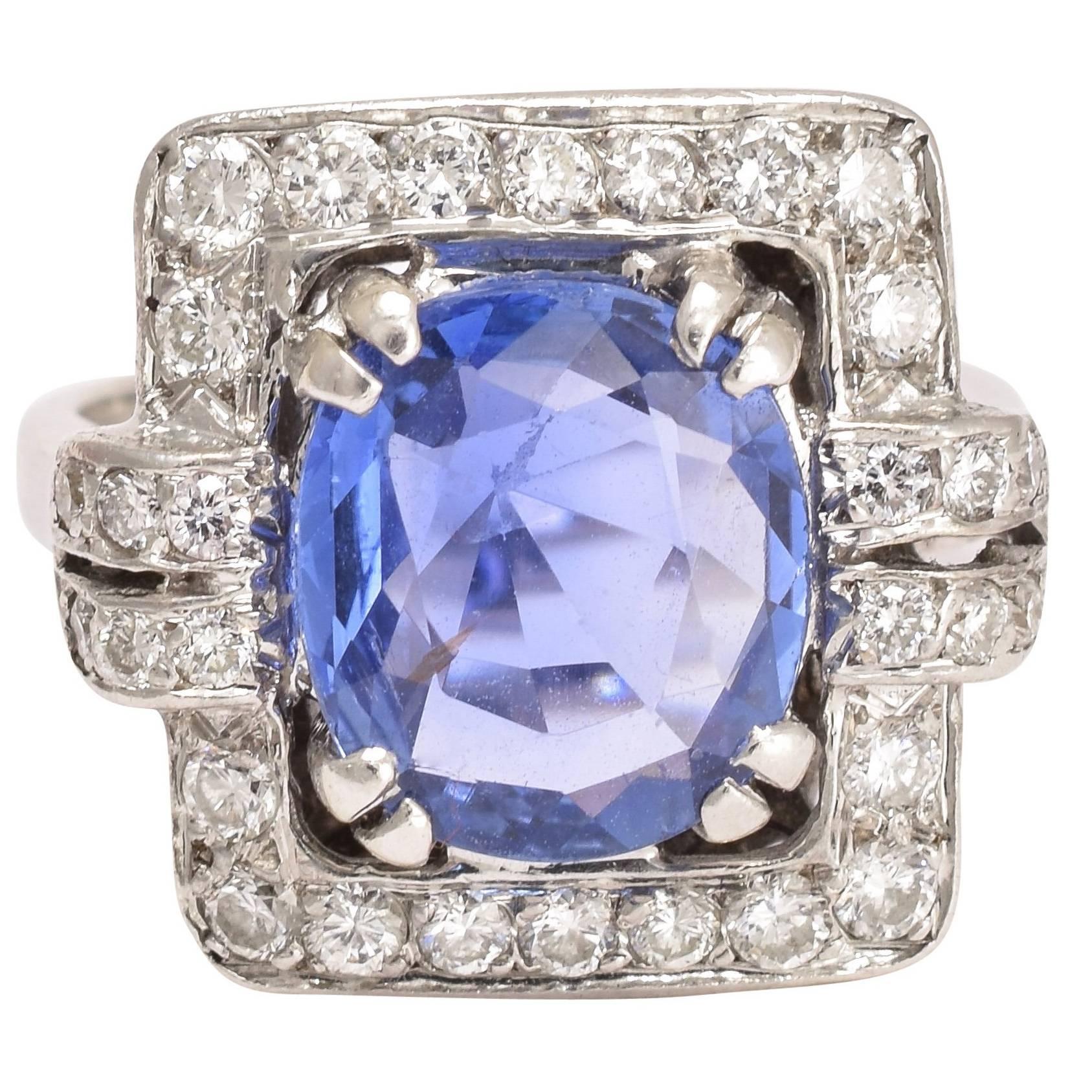 1920s Art Deco Cornflower Sapphire Diamond Ring