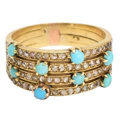 Antique Victorian Turquoise Diamond Multi-Band Ring