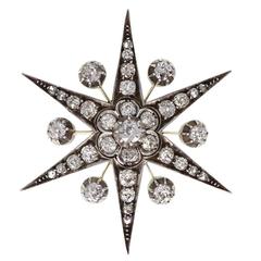 Antique Victorian Diamond Gold Starburst Brooch/Pendant 7