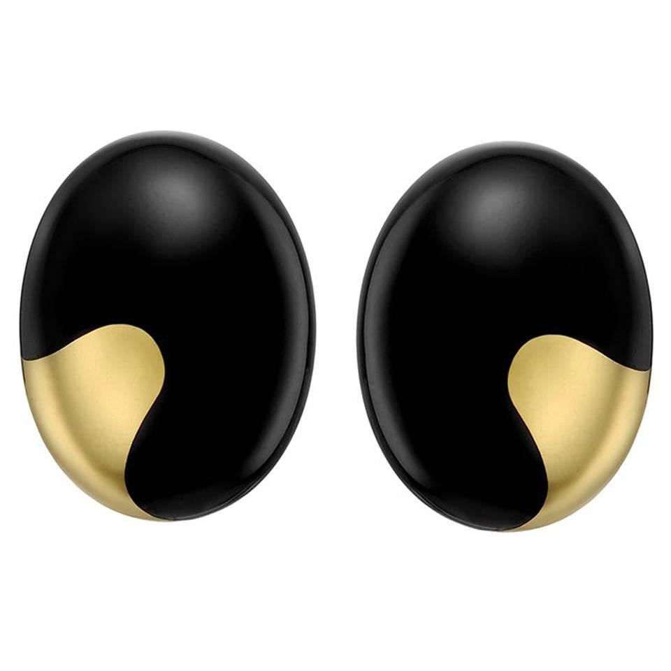 Tiffany & Co. ​Black Jade Gold Domed Earrings