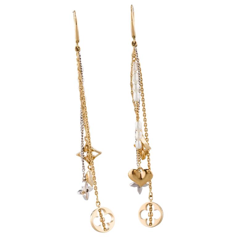 Louis Vuitton Monogram Pearl Gold Dangle Earrings at 1stDibs  louis vuitton  dangle earrings, lv dangle earrings, lv dangling earrings