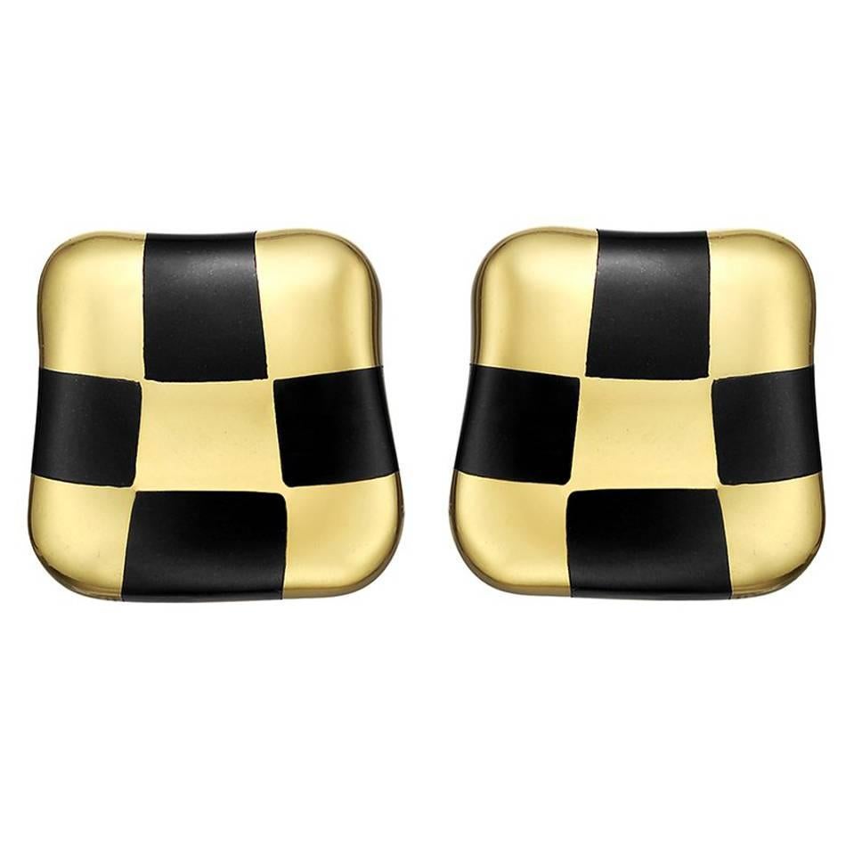 Angela Cummings Black Onyx Gold Checkerboard Earrings