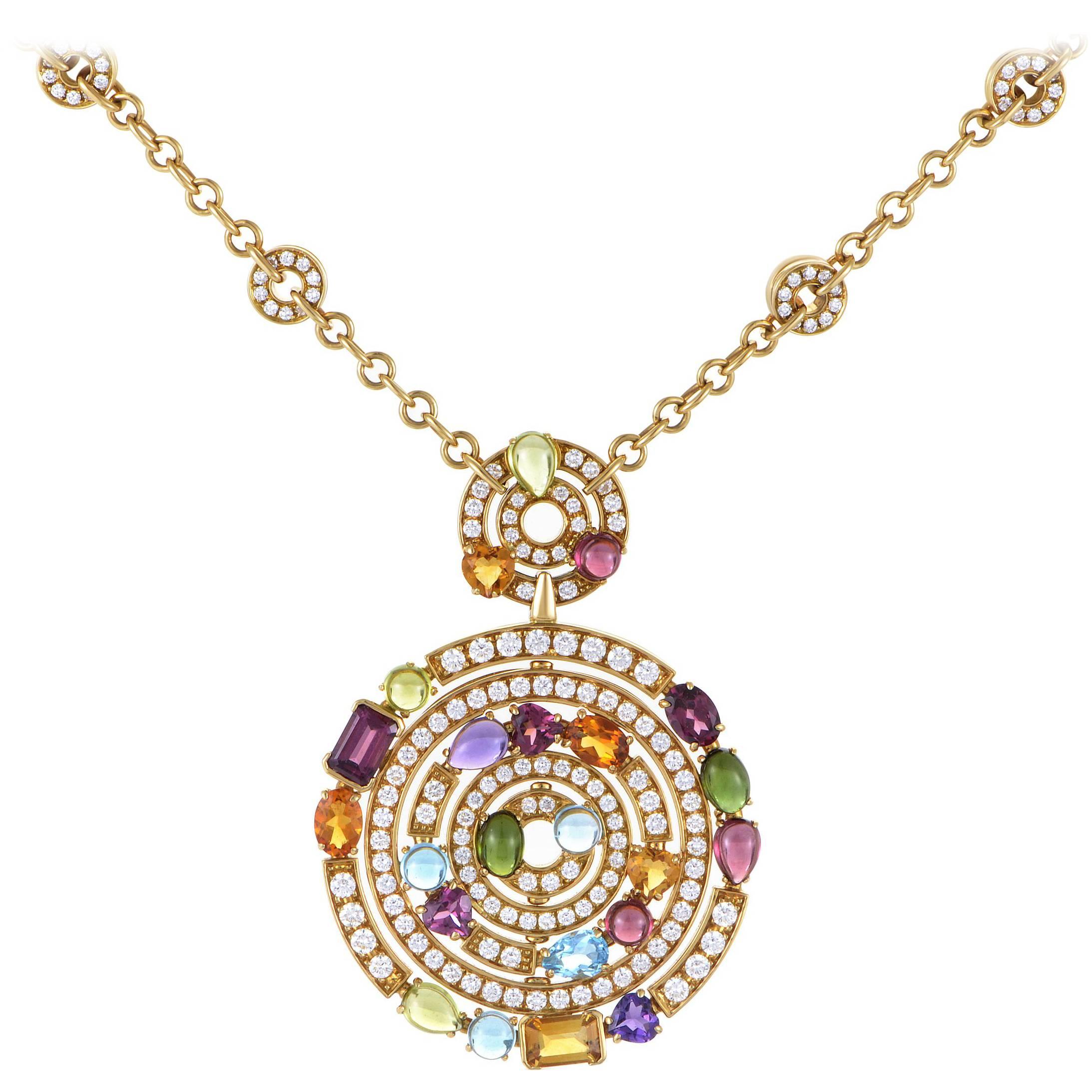Bulgari Allegra Diamond Gemstone Gold Pendant Necklace