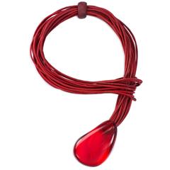 Vintage Catherine Noll Red Leather and Resin Necklace