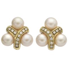 Pearl Diamond Gold Cluster Earclips