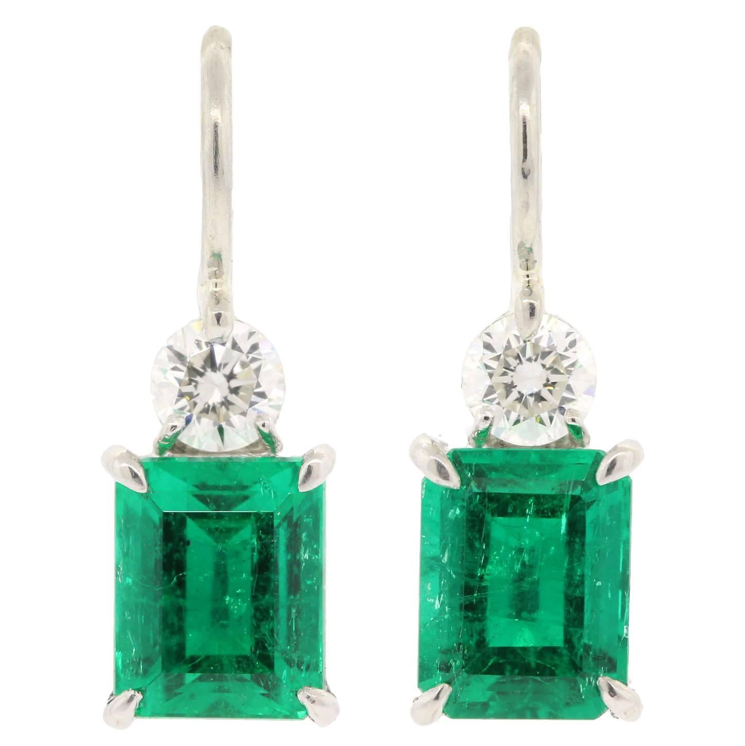 Colombian Emerald Diamond Platinum Earrings