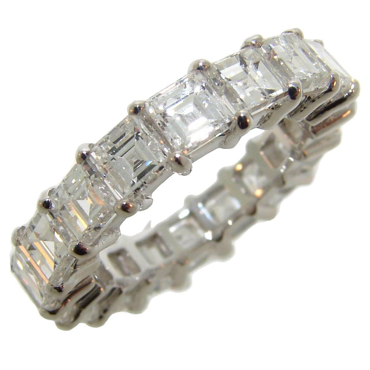 Square Step Cut Diamond Gold Eternity Band Ring Size 5.25