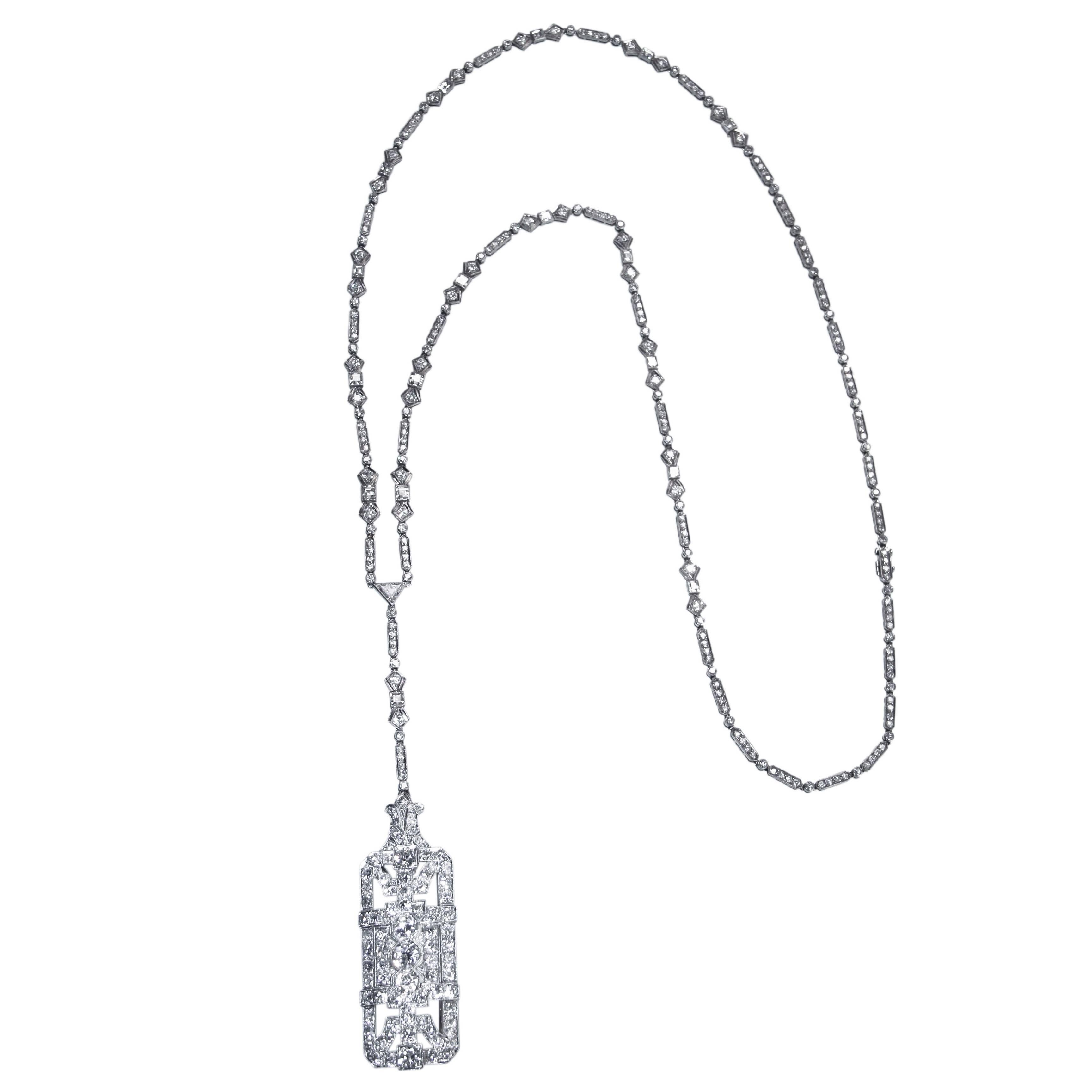 Art Deco Diamond and Platinum Convertible Longchain Necklace