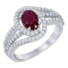 Oval Ruby Ring with Diamond Micro-Pave Setting 