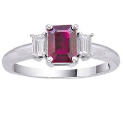 Emerald Cut Cushion Ruby Diamond Gold Ring 1.28 Carats 4