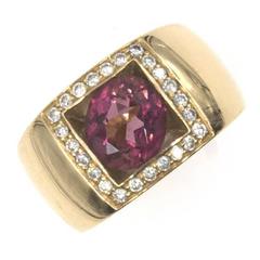 Rubelite Diamond 18 Karat Rose Gold Retro Fashion Band Ring