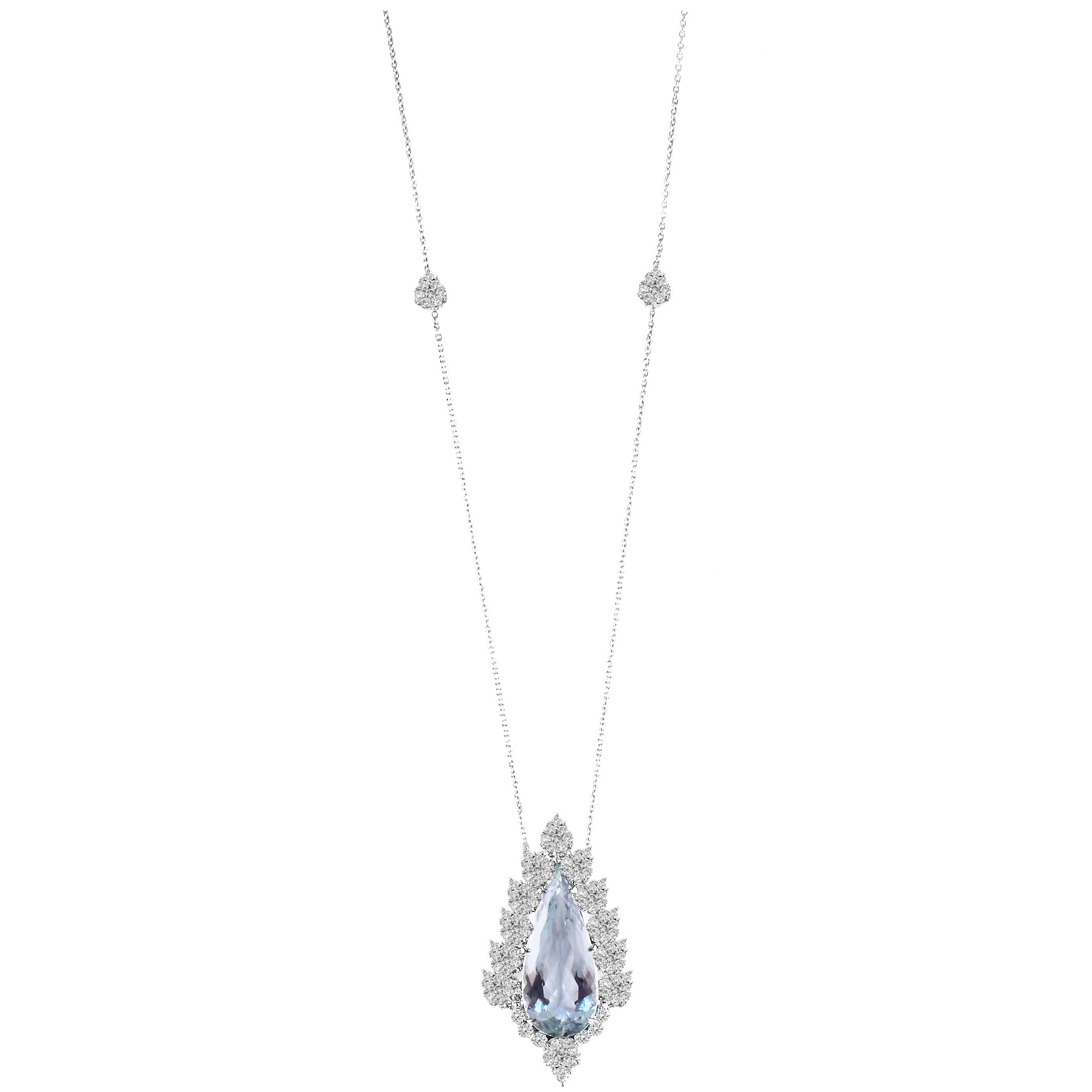 Vivaan Aquamarine Diamond gold Necklace  For Sale
