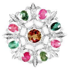 Vivaan Multicolor Tourmaline Diamond gold Pendant