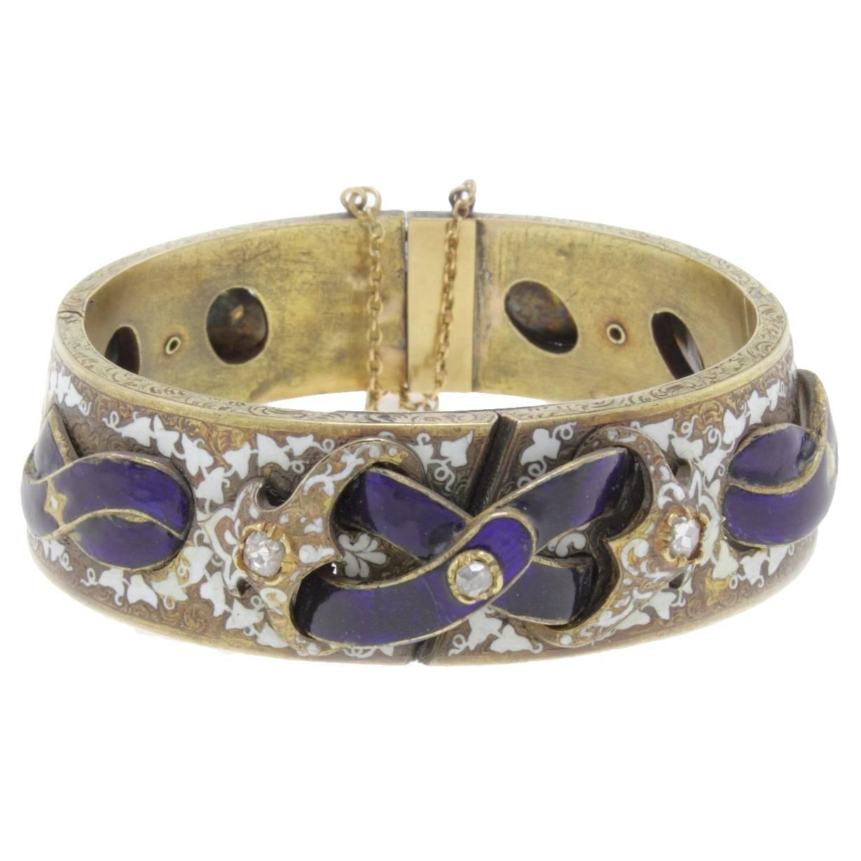 Three Diamond Enamel Gold Bracelet