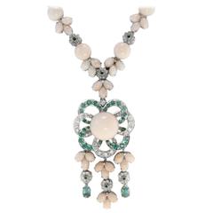 Luise Coral Emerald Diamond gold drop Necklace 1