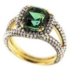 Jona Green Tourmaline White Diamond 18 Karat Yellow Gold Ring