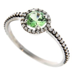 Jona White Diamond Mint Green Grossular Garnet 18 Karat White Gold Ring